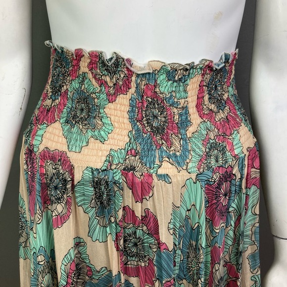 CHIO Maxi Skirt Size XS Sheer Ruffle Hem Boho Floral Blue Tan Italian Romantic - Picture 3 of 16